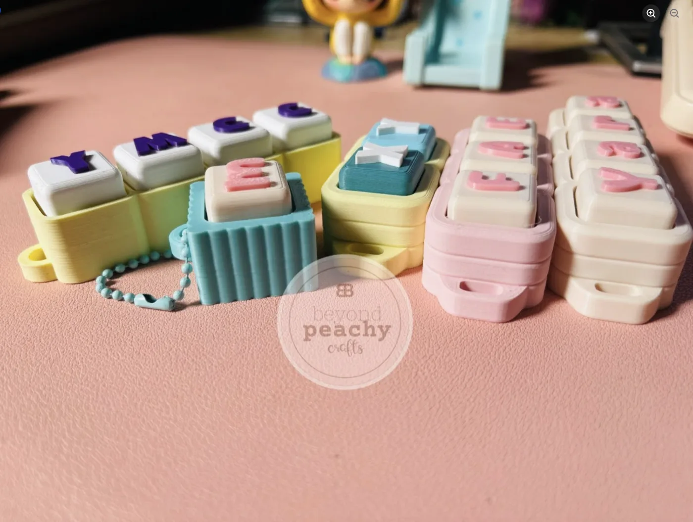 Pastel letter block keychains spelling custom names